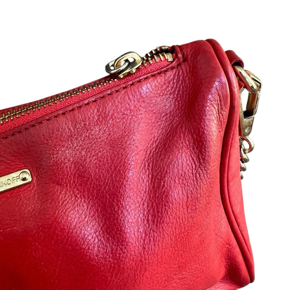 Rebecca Minkoff Orange Red Leather Crossbody Bag 4 Zipper Gold Chain Pockets - Picture 11 of 16